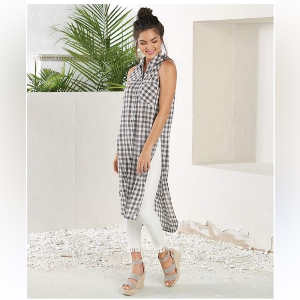 NWT Mud Pie Finley Duster Top Grey White Women’s Small/Medium
